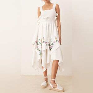 NWT ASOS DRESS White Floral Handkerchief-Hem Sundress